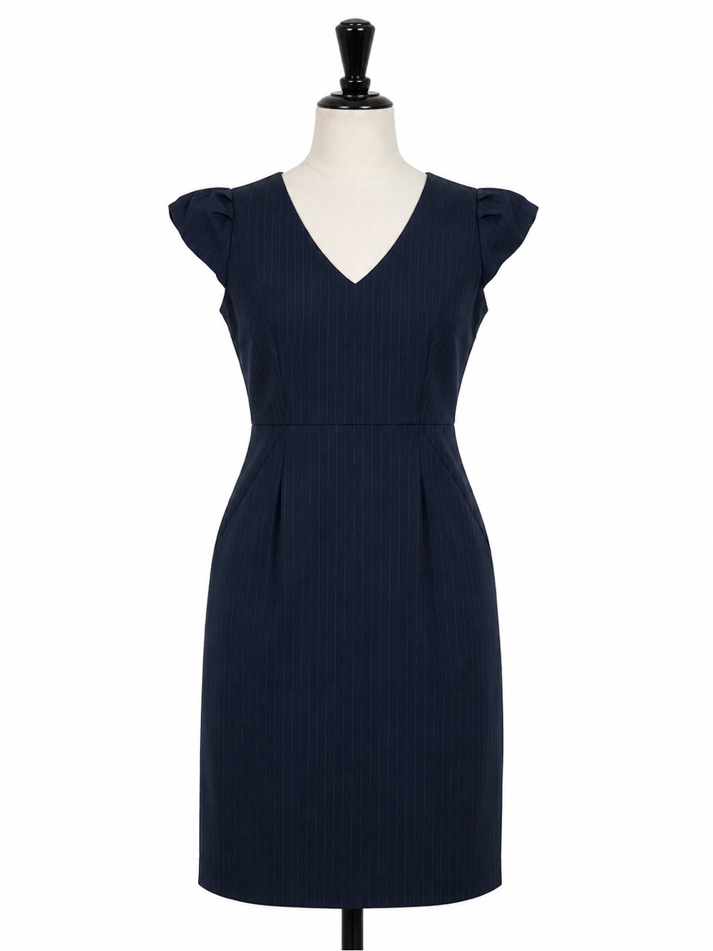 J.Crew Navy Pinstripe Wool Sheath Dress Cap Sleeve Career Size 6